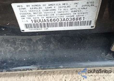 2003 Acura Tl 3.2 from USA, damaged, VIN 19UUA56603A036861